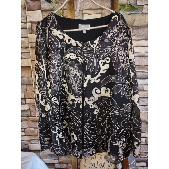 5/$25 NWT Sz Small JM Collection Black/Beige Design Women's Tunic Top Blouse - Picture 1 of 7